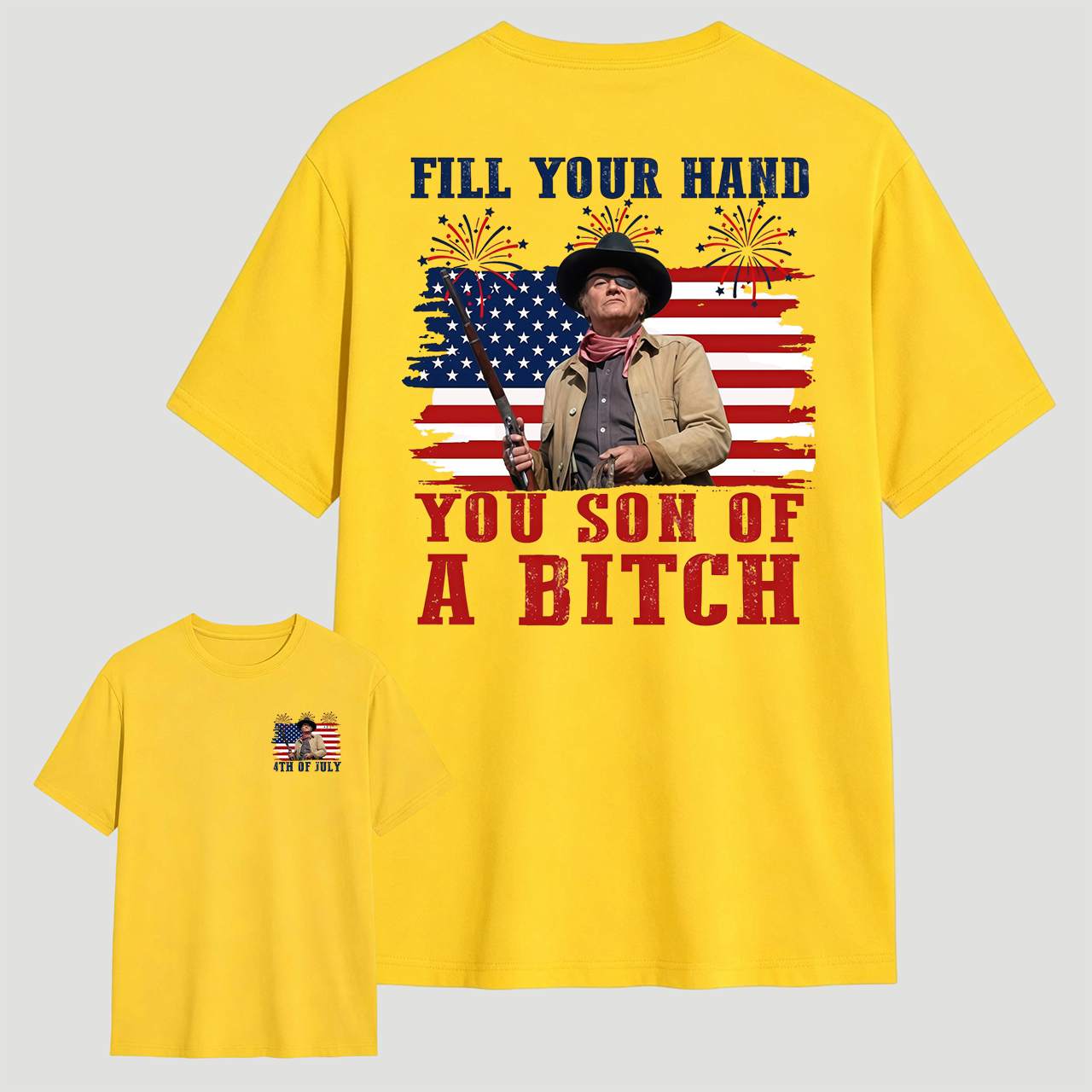 Funny Patriotic Cowboy Shirt for Men, Fill Your Hand USA Flag Graphic Tee, 4th of July Western Cowboy T-Shirt