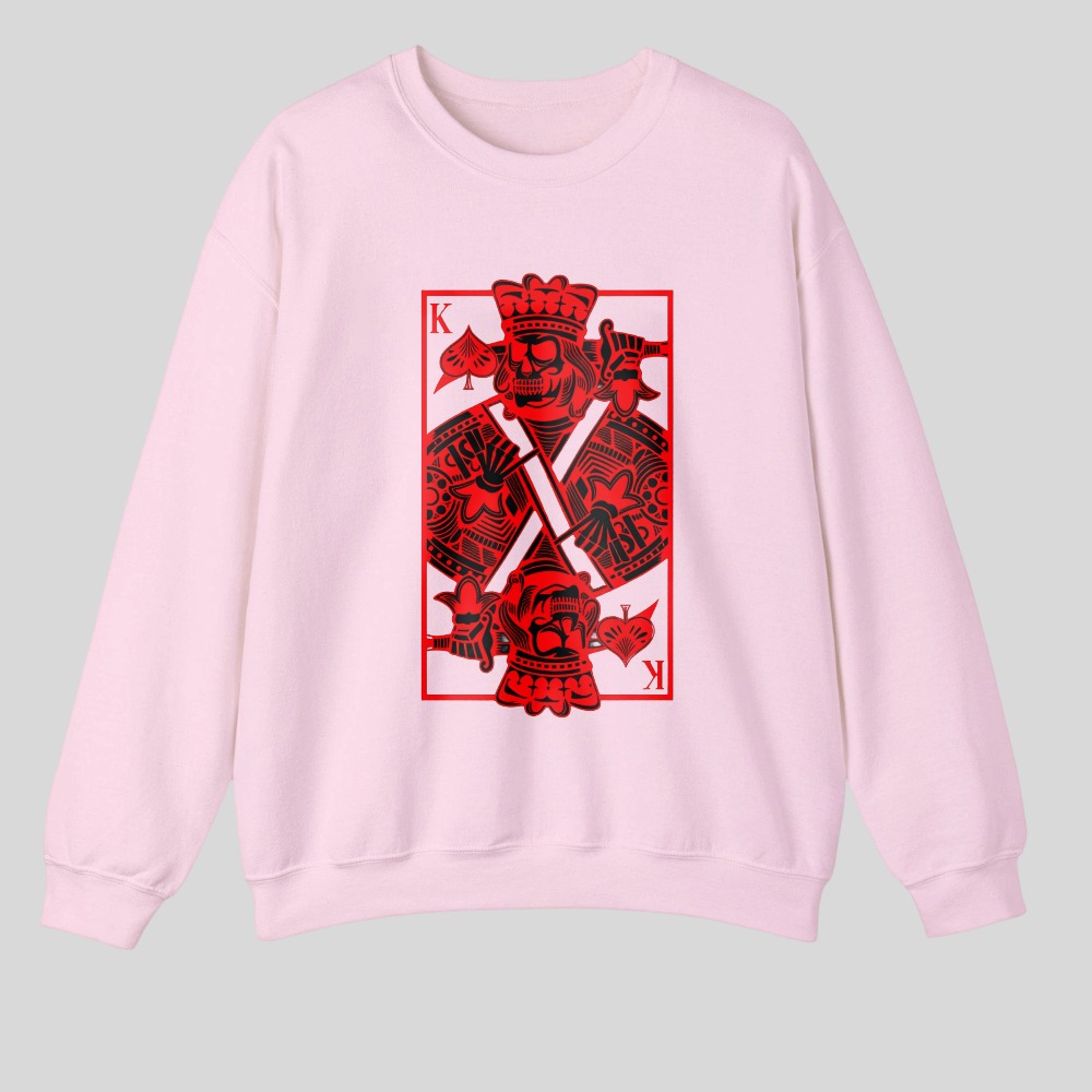 Red King Card Design With Crown And Crossed Swords tshirt 100% cotton