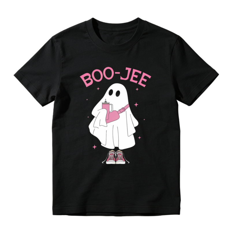 Cute Ghost Holding Drink And Purse Boo Jee Funny Halloween T-shirt