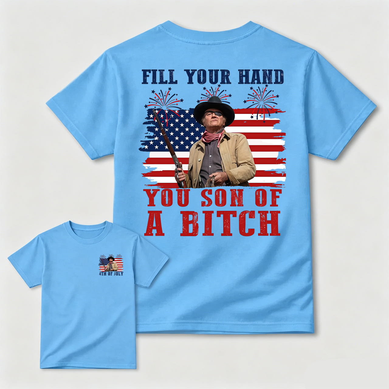 Funny Patriotic Cowboy Shirt for Men, Fill Your Hand USA Flag Graphic Tee, 4th of July Western Cowboy T-Shirt