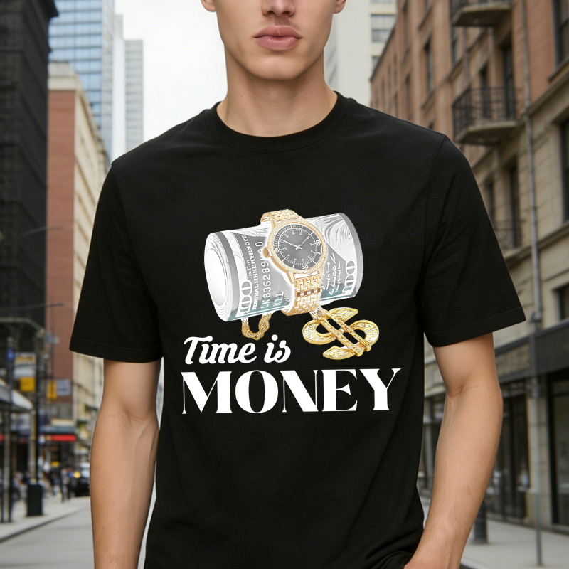 Money Roll With Clock And Dollar Sign Time Is Money Unisex Classic T-shirt