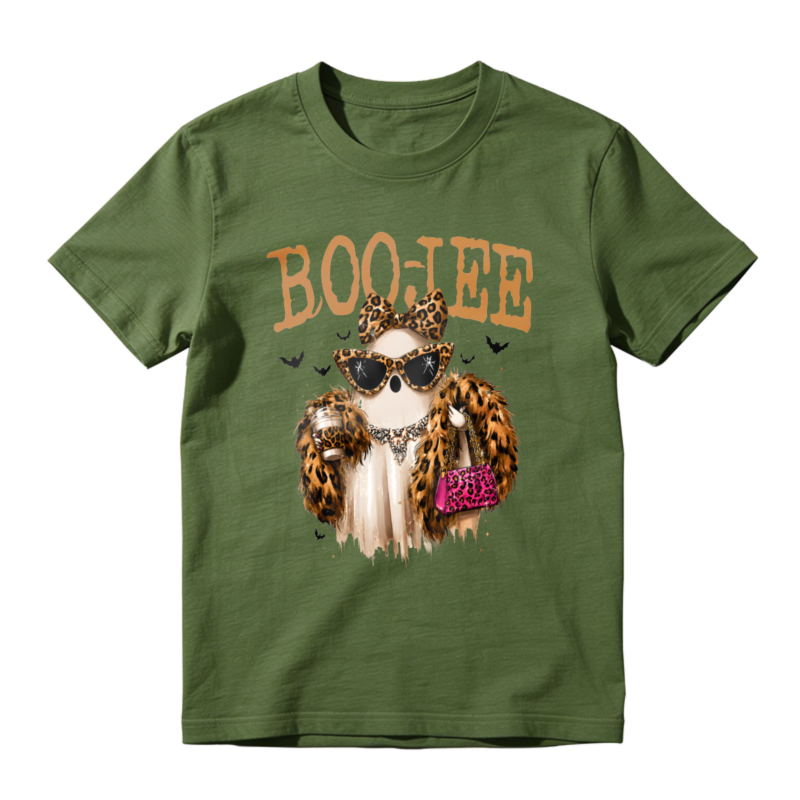 Boojee Leopard Print Ghost With Sunglasses And Pink Handbag Graphic T-shirt
