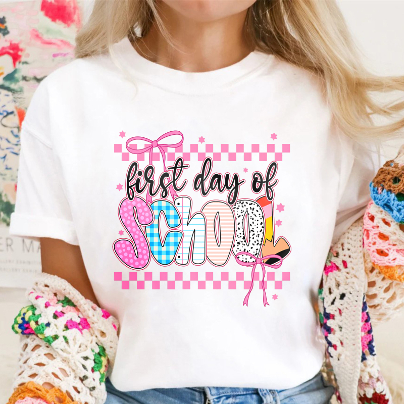 First Day Of School Pink Checkered Pattern Unisex Classic T-shirt