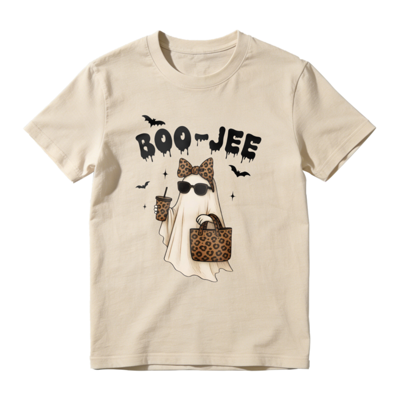 Boo Jee Leopard Print Ghost With Sunglasses And Handbag Halloween T-shirt