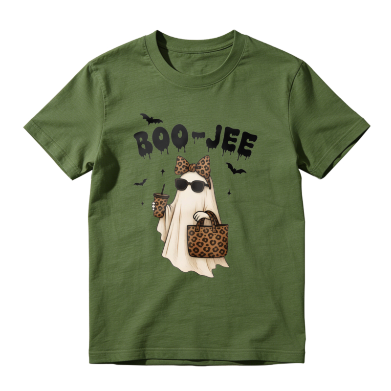 Boo Jee Leopard Print Ghost With Sunglasses And Handbag Halloween T-shirt
