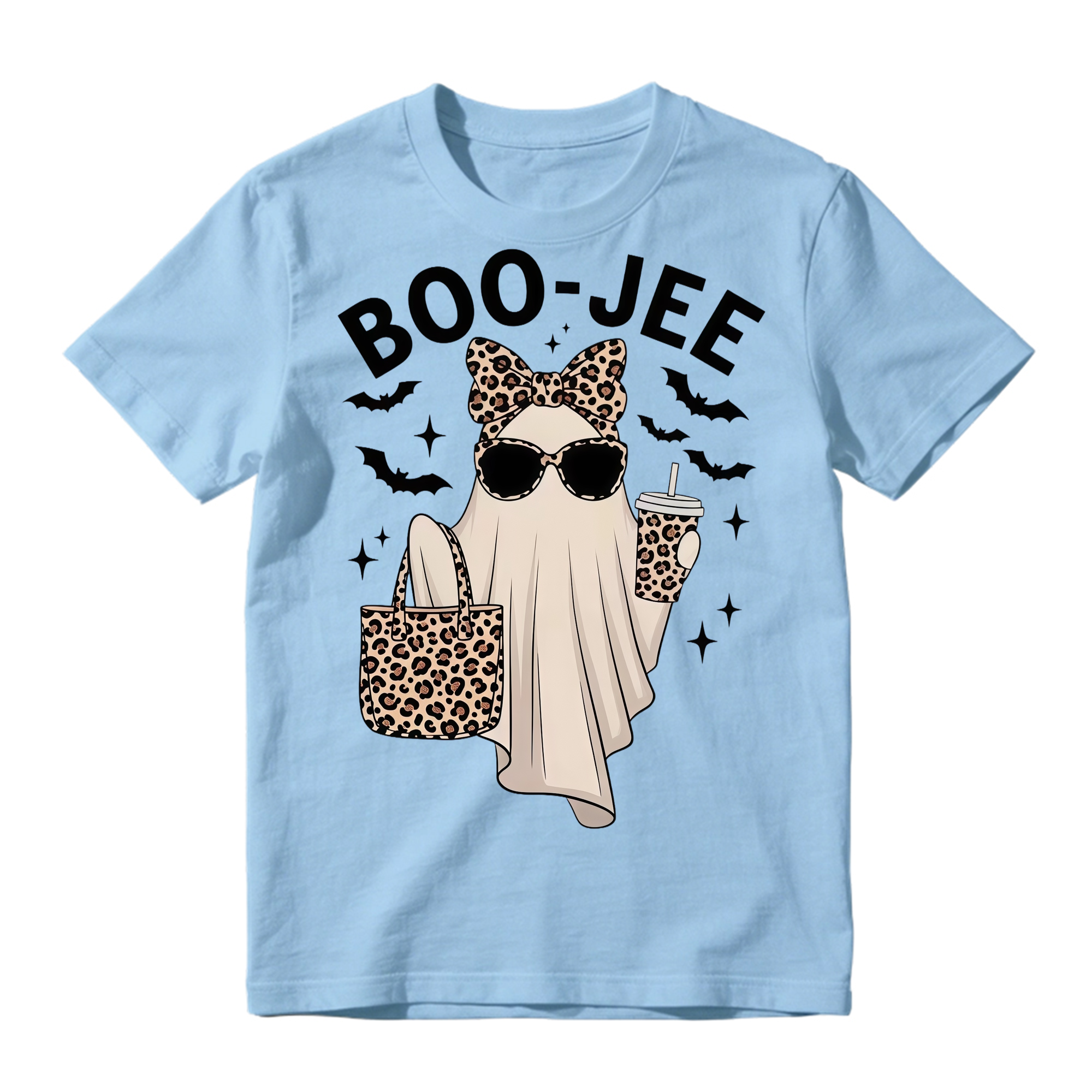 Boo Jee Leopard Print Ghost T Shirt Spooky Cute Halloween Graphic Tee