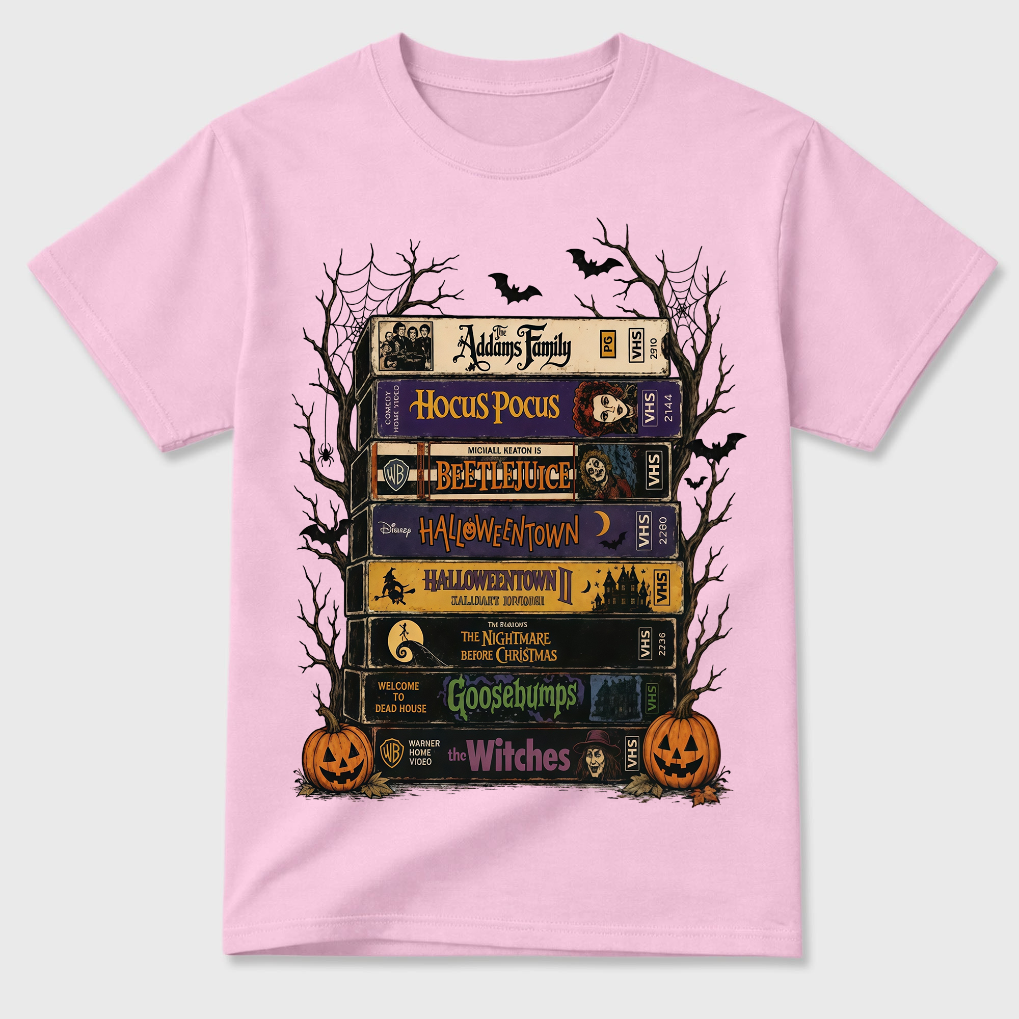 Retro Halloween VHS Tape Stack T Shirt Spooky Nostalgic Movie Graphic Tee