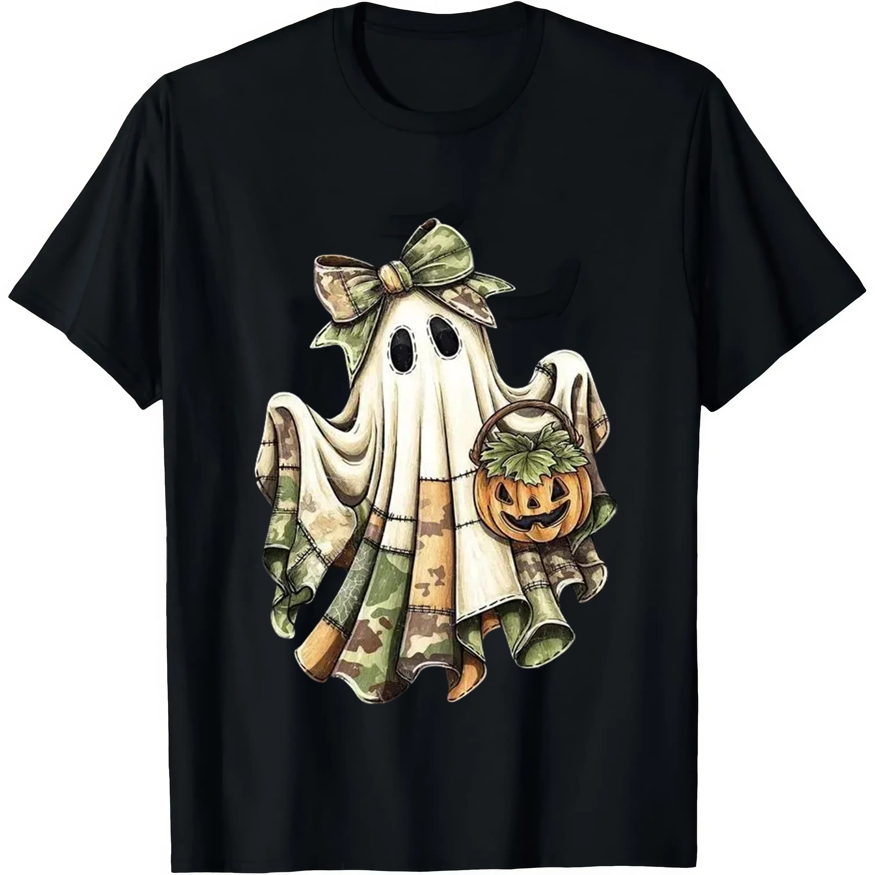 Comfort Color Retro Camo Patchwork Ghost Halloween T-shirt