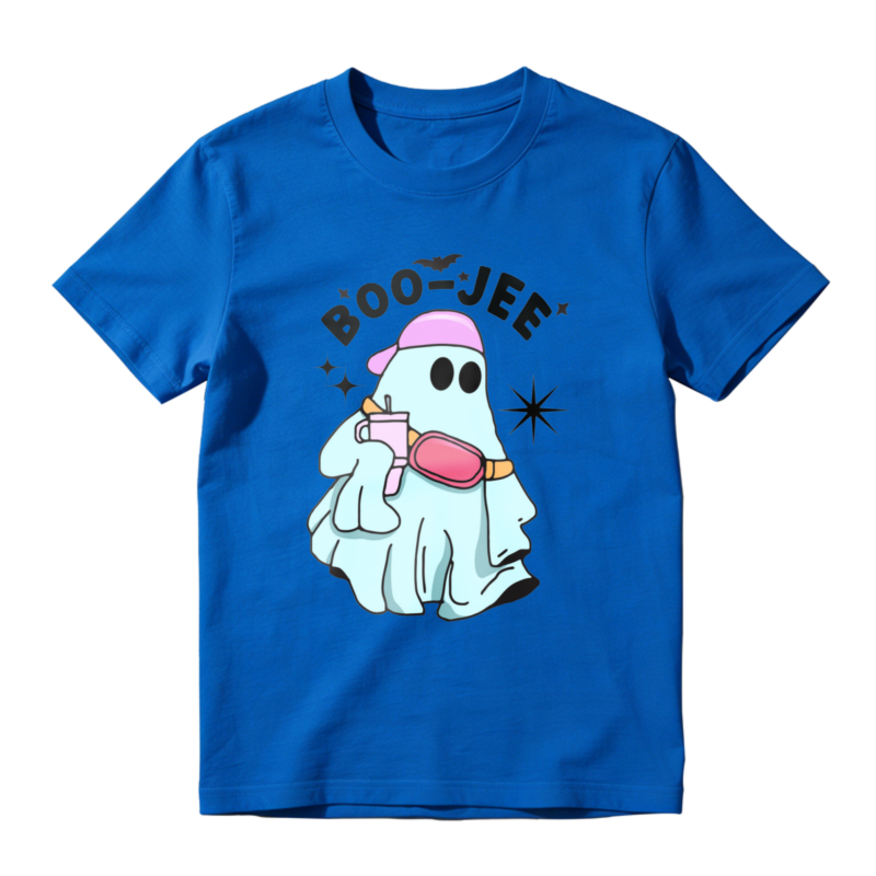 Cute Ghost Wearing Pink Hat And Fanny Pack Holding Drink Boo Jem Text Halloween Cartoon Graphic T-shirt