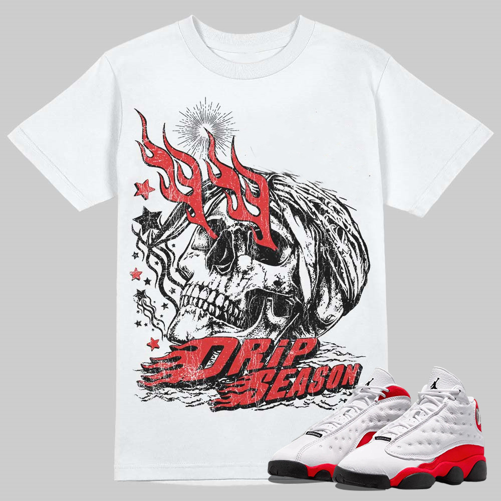 AJ 13 Chicago True Red Cherry T-Shirt Drip Season Graphic