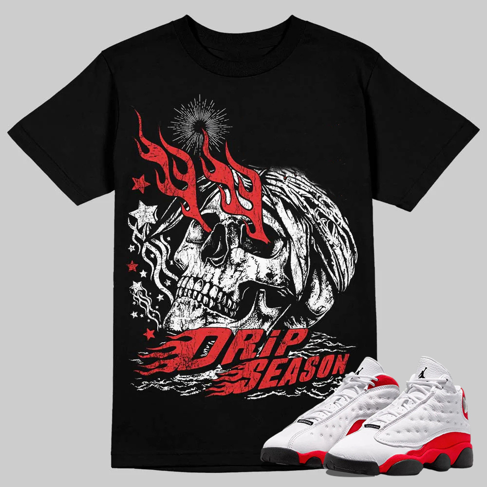 AJ 13 Chicago True Red Cherry T-Shirt Drip Season Graphic