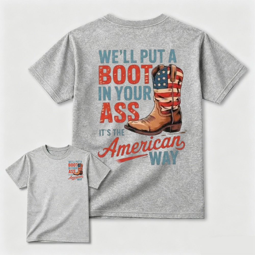 Simple Vintage Patriotic Cowboy Boots Letter Print T-Shirt