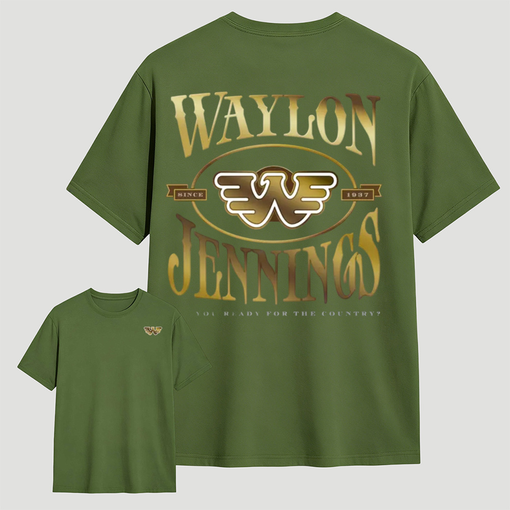 Vintage Golden Western Country Music Double Sided Print Casual T-Shirt