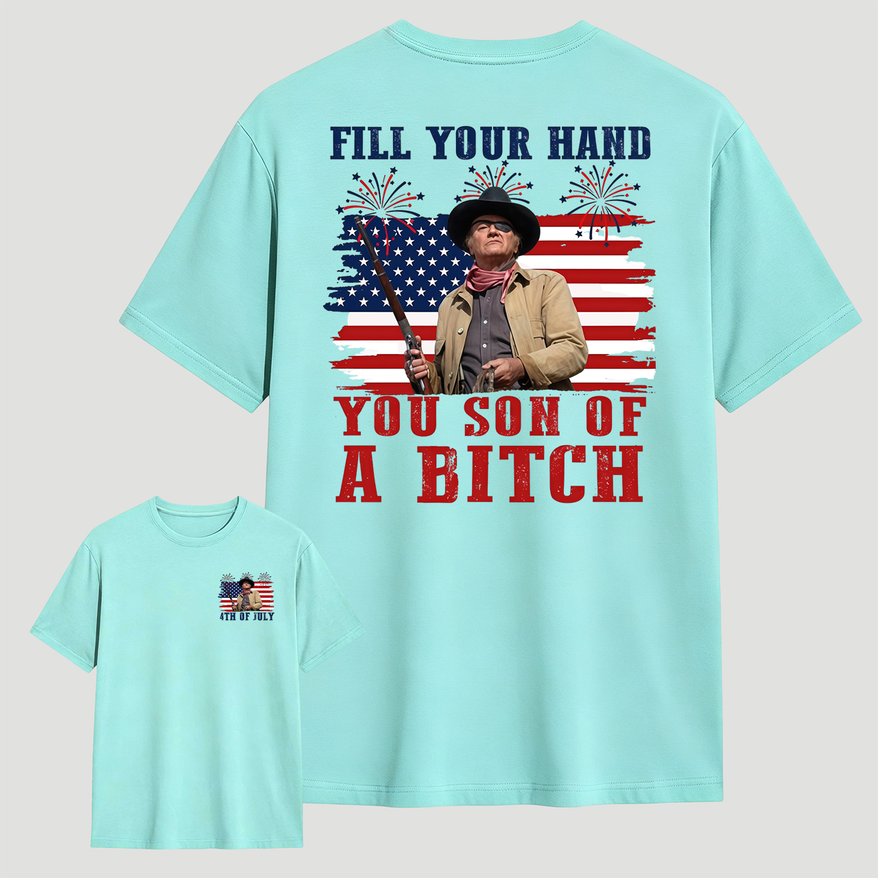 Funny Patriotic Cowboy Shirt for Men, Fill Your Hand USA Flag Graphic Tee, 4th of July Western Cowboy T-Shirt