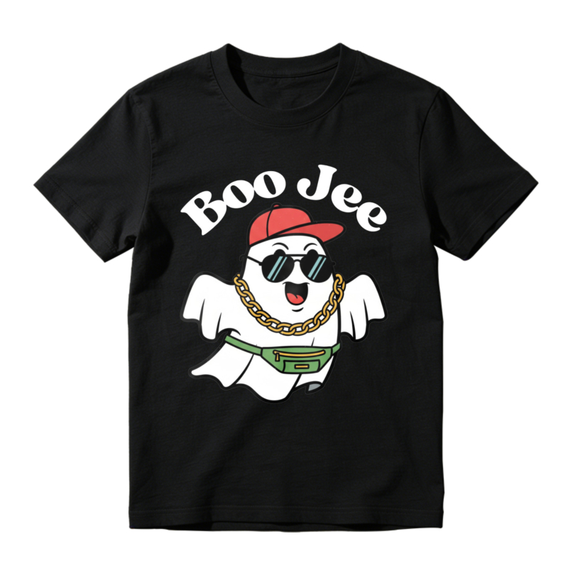 Cool Ghost Wearing Red Cap Sunglasses And Gold Chain Boo Jee Graphic T-shirt