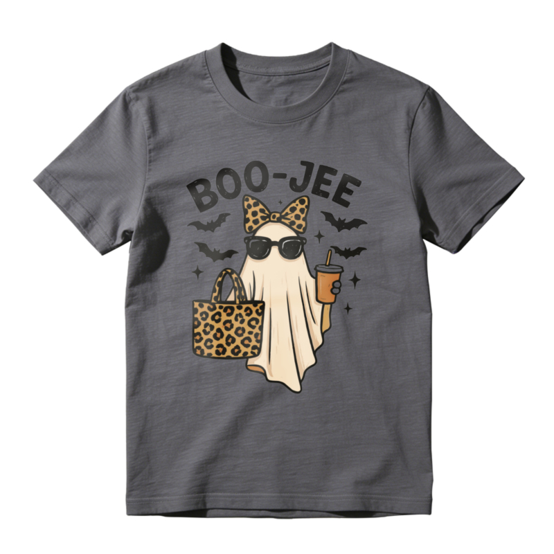 Boo Jee Leopard Print Ghost With Sunglasses And Coffee Cup Halloween Funny T-shirt