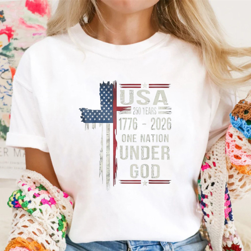 Usa Flag Cross 250 Years 1776 2026 One Nation Under God Unisex Classic T-shirt