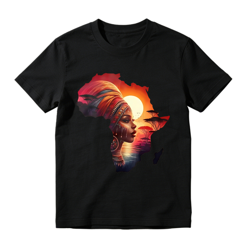 Africa Map With African Woman And Sunset Unisex Classic T-shirt