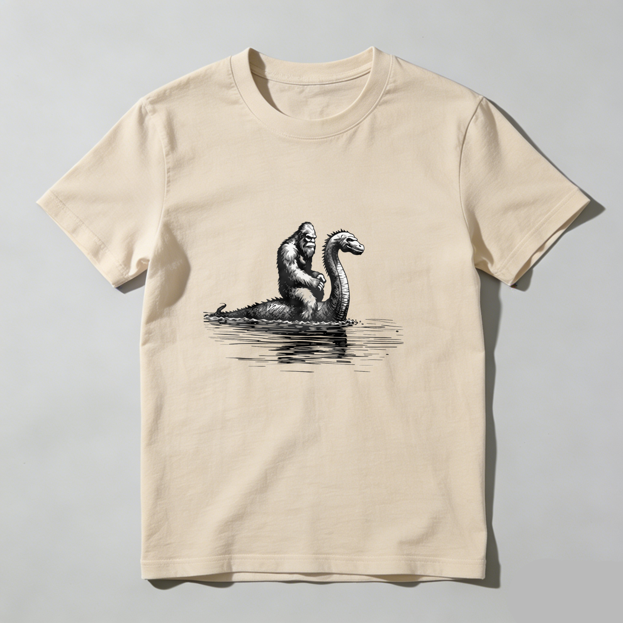Bigfoot Riding Sea Serpent tshirt 100% cotton