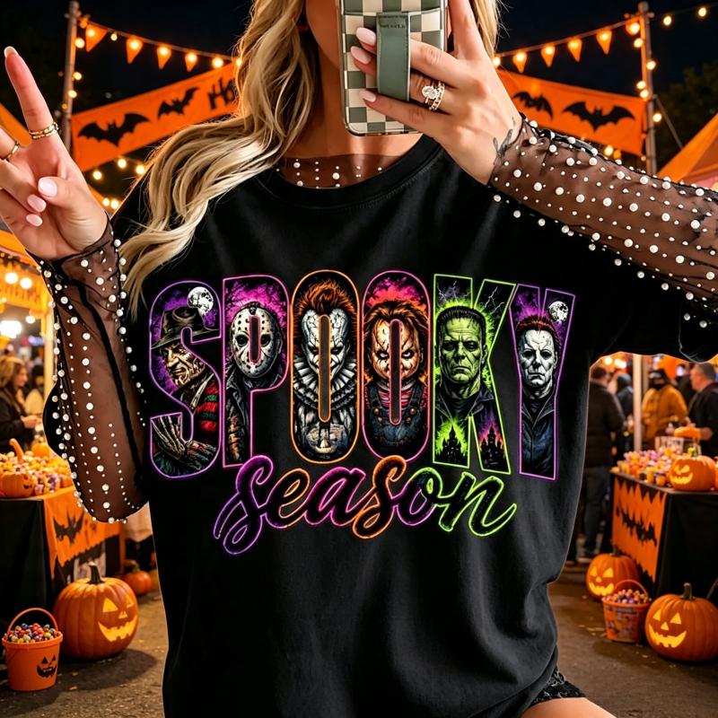  Halloween Shirt, Retro Scary Movie Graphic Tee, Vintage Horror Character T-Shirt
