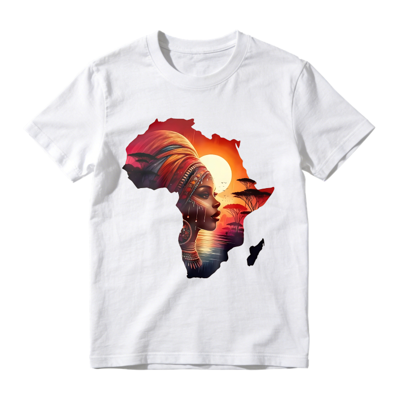 Africa Map With African Woman And Sunset Unisex Classic T-shirt
