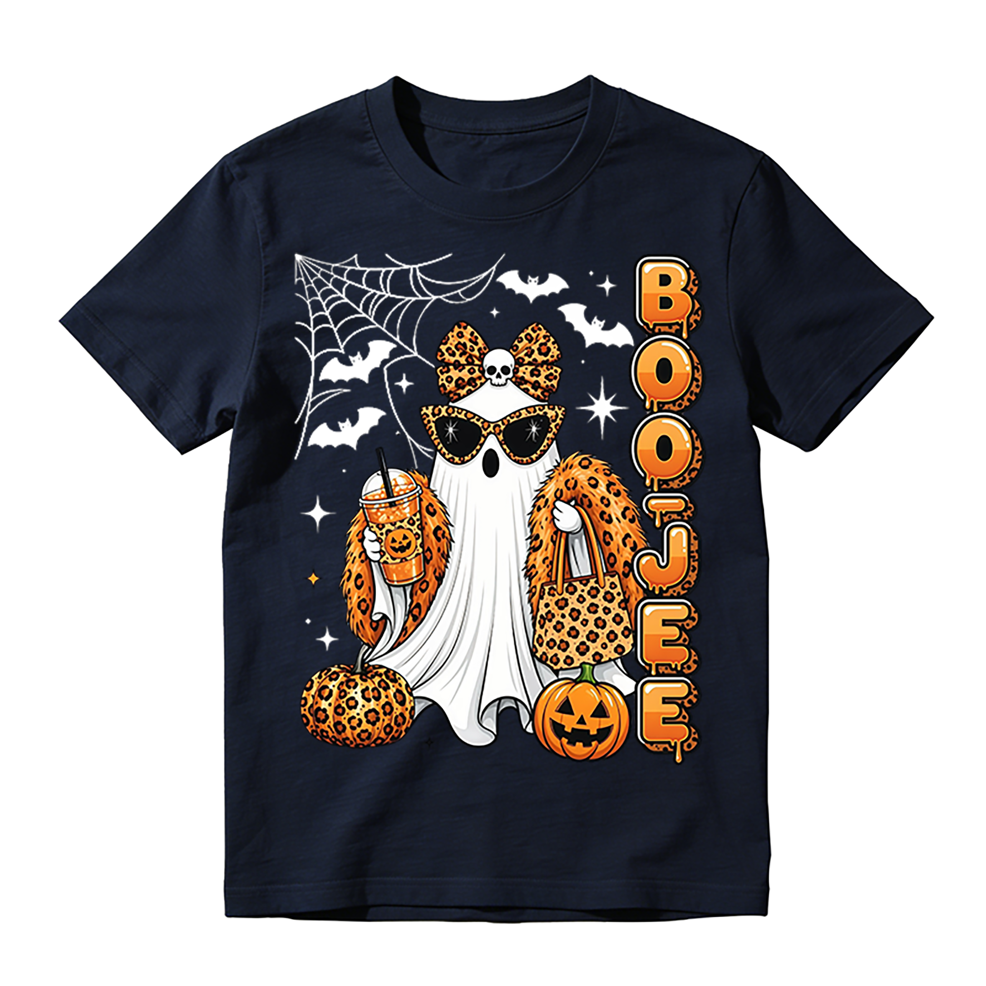 Leopard Print Ghost With Sunglasses And Boojee Text Halloween T-shirt