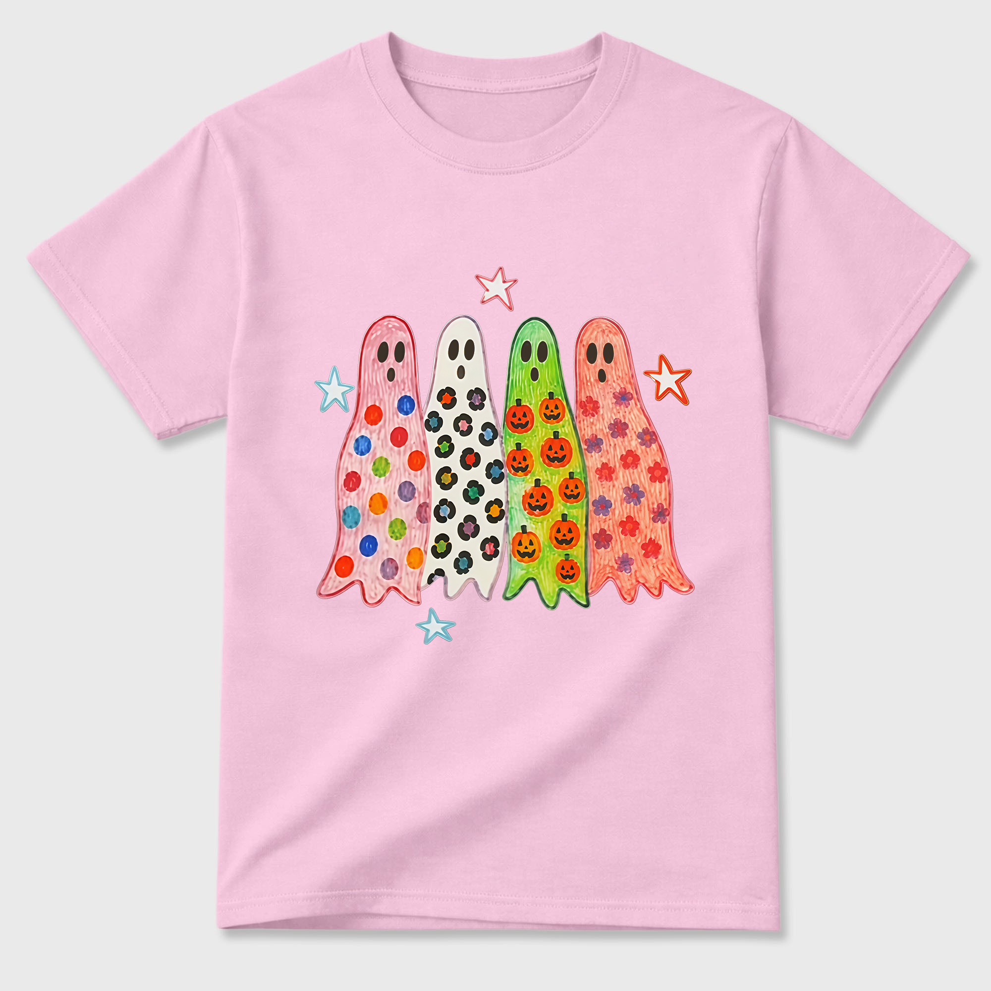 Colorful Patterned Ghosts T Shirt Cute Spooky Halloween Graphic Tee