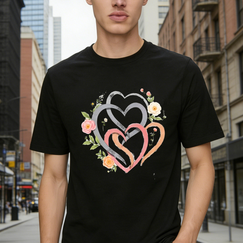 Interlocking Hearts With Flowers Unisex Classic T-shirt