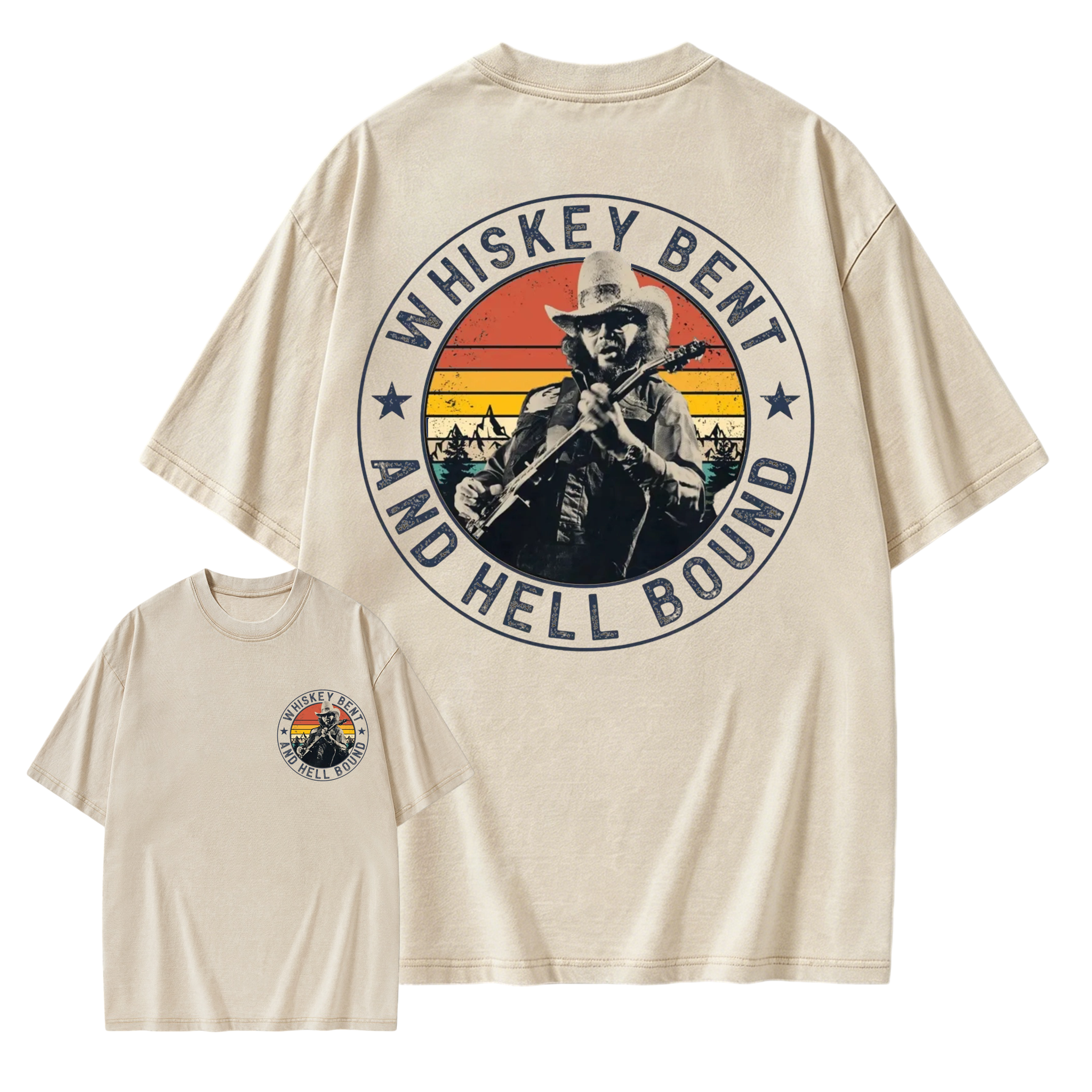 Vintage Country Music T-Shirt, Retro Outlaw Cowboy Graphic Washed T-shirt
