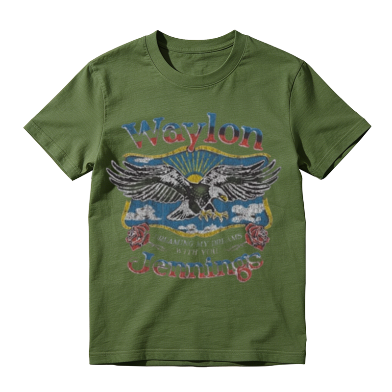 Vintage Distressed Eagle Rose Scenery Print Casual T-shirt
