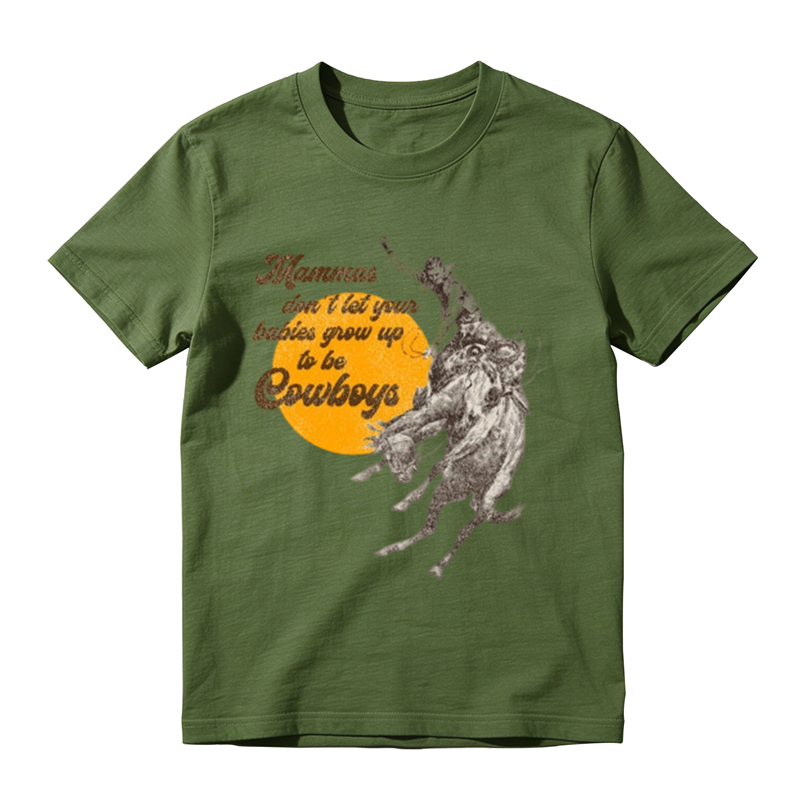 Sunset Bucking Horse Cowboy Vintage Slogan Distressed Print Casual T-shirt