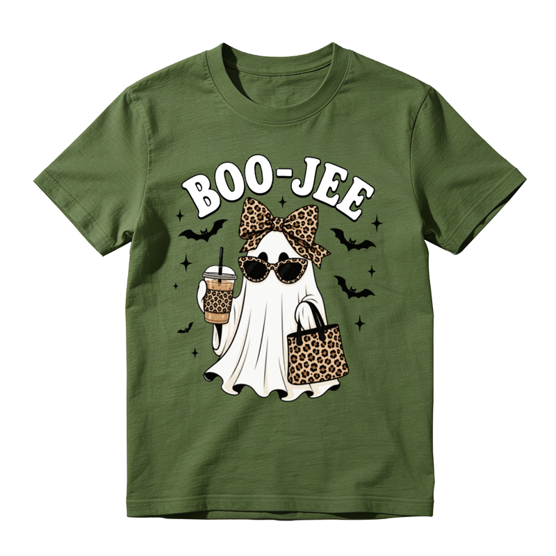 Stylish Ghost With Leopard Bow Sunglasses Print Tee Halloween Party Top