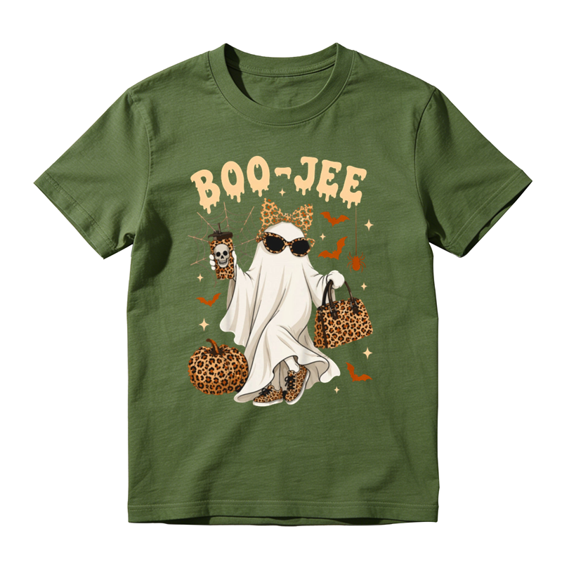 Leopard Pattern Ghost Pumpkin Spider Bat Graphic Tee Halloween Fashion Top