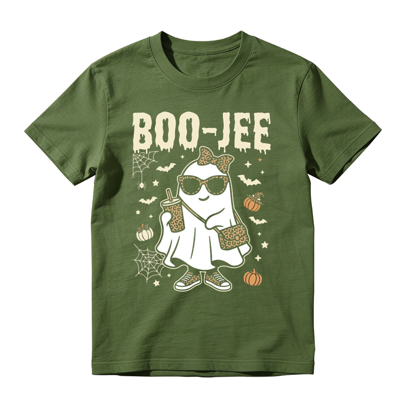 Boo Jee Leopard Ghost Sunglasses Iced Drink Graphic Tee Halloween Party Top