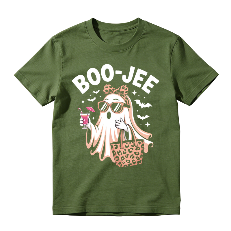 Boo Jee Leopard Bow Ghost Sunglasses Cocktail Drink Graphic Tee Halloween Party Top