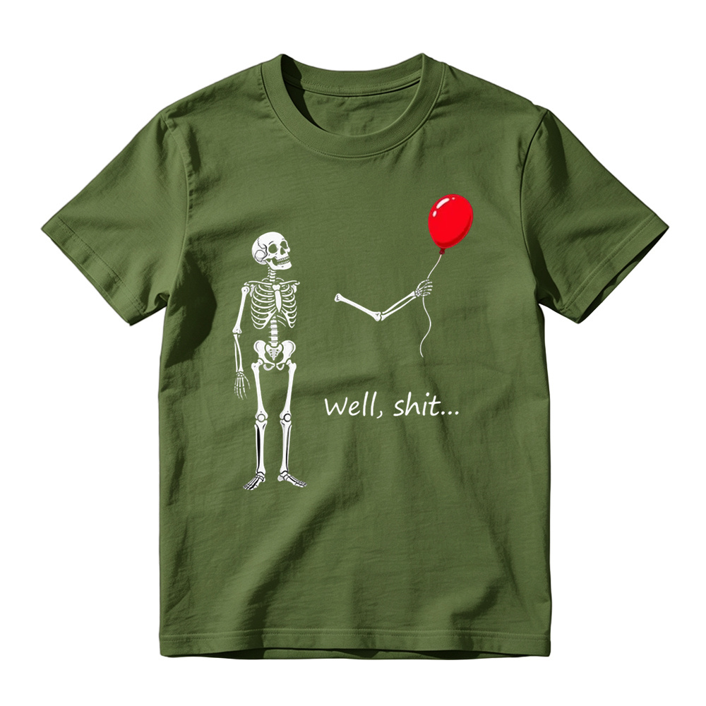 "Well, Shit..." Funny Skeleton Red Balloon Graphic T-Shirt