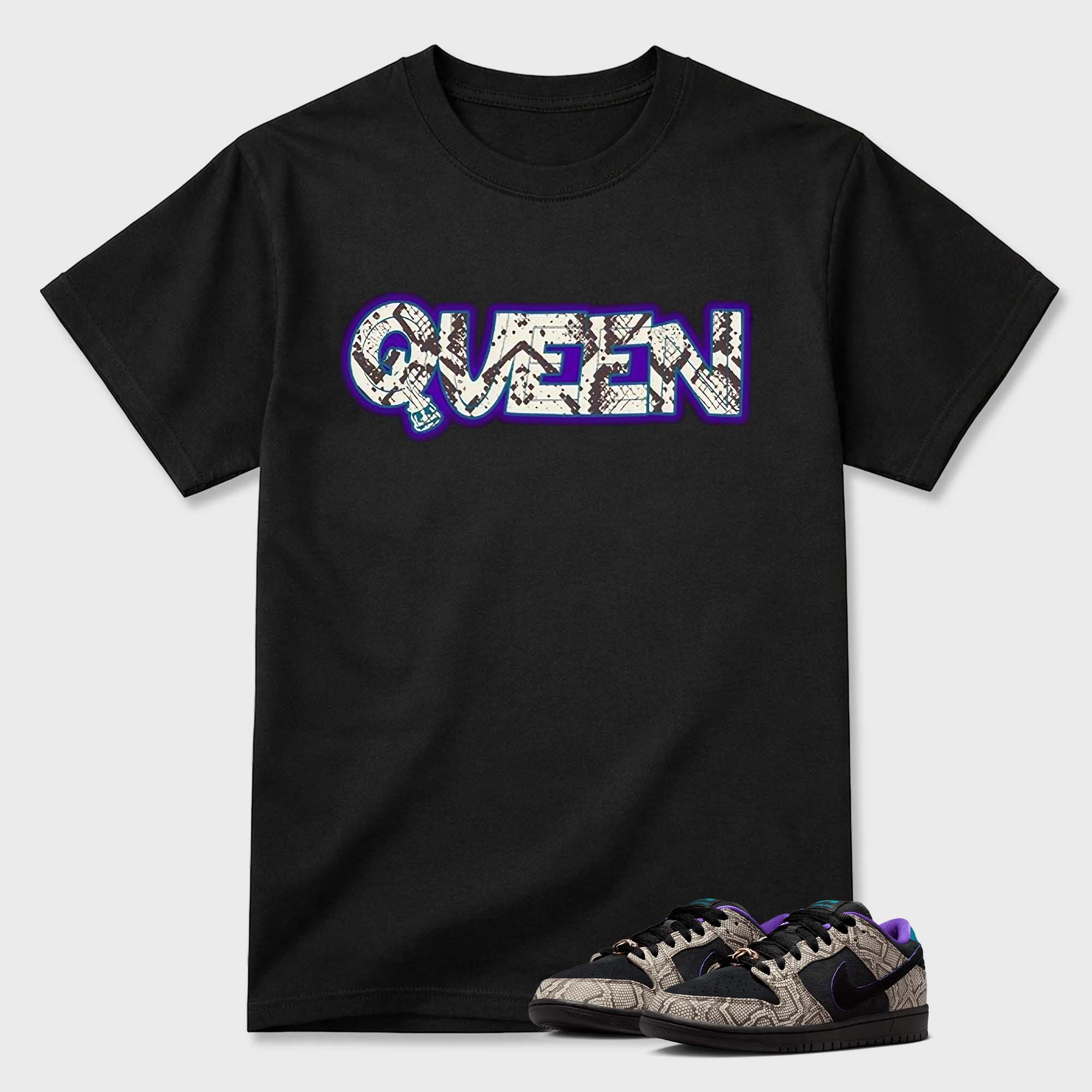"QUEEN" Snake Print Neon Outline Dunk Graphic Tee