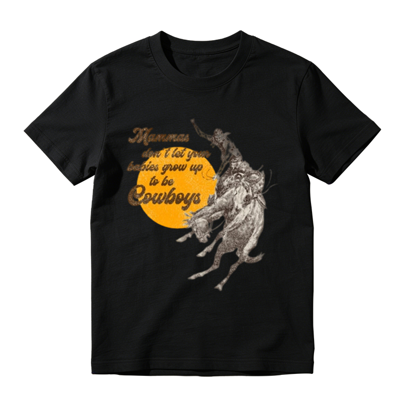 Sunset Bucking Horse Cowboy Vintage Slogan Distressed Print Casual T-shirt