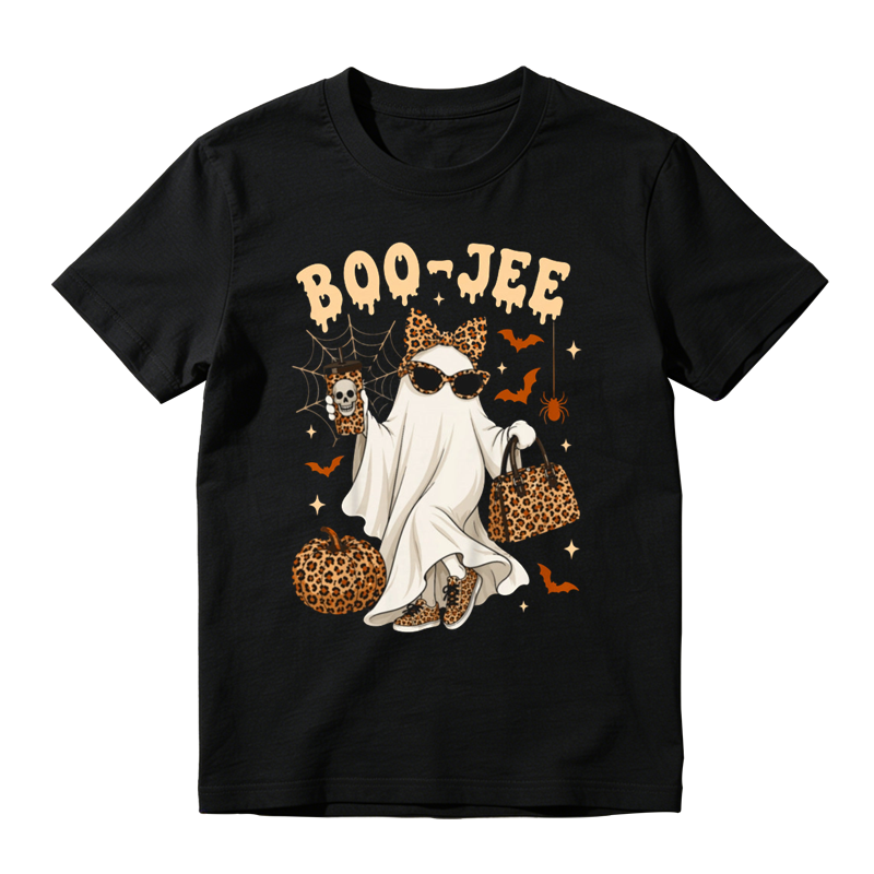Leopard Pattern Ghost Pumpkin Spider Bat Graphic Tee Halloween Fashion Top