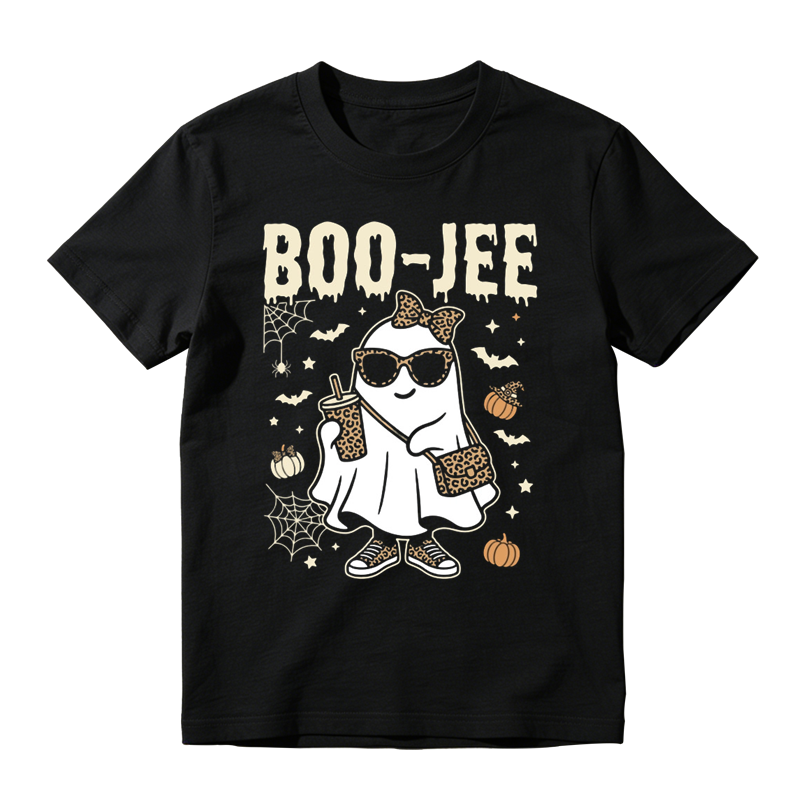 Boo Jee Leopard Ghost Sunglasses Iced Drink Graphic Tee Halloween Party Top