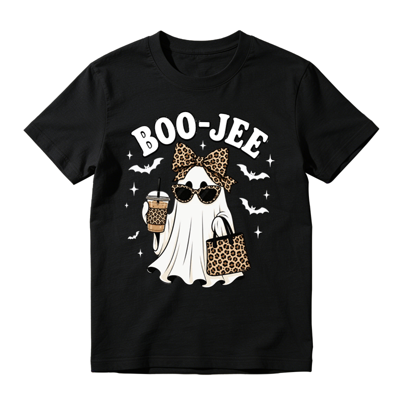 Stylish Ghost With Leopard Bow Sunglasses Print Tee Halloween Party Top