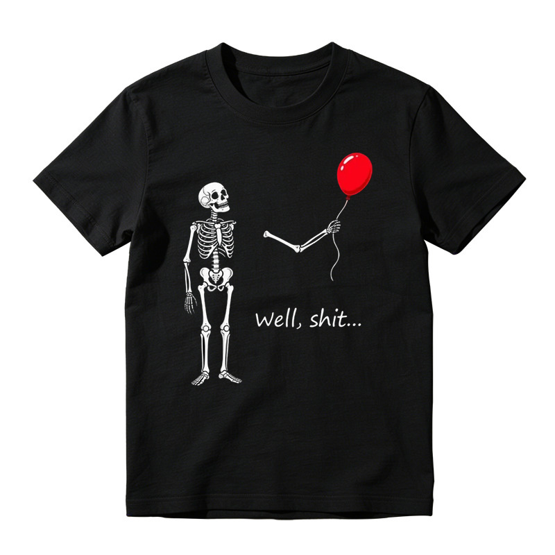 "Well, Shit..." Funny Skeleton Red Balloon Graphic T-Shirt