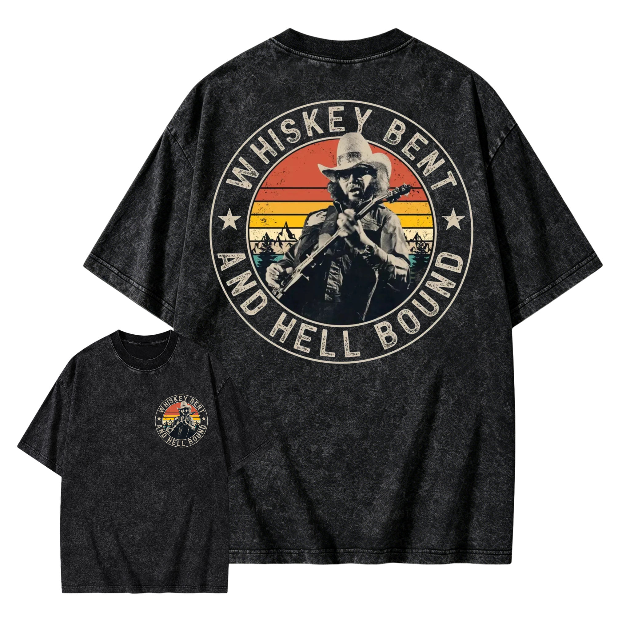 Vintage Country Music T-Shirt, Retro Outlaw Cowboy Graphic Washed T-shirt