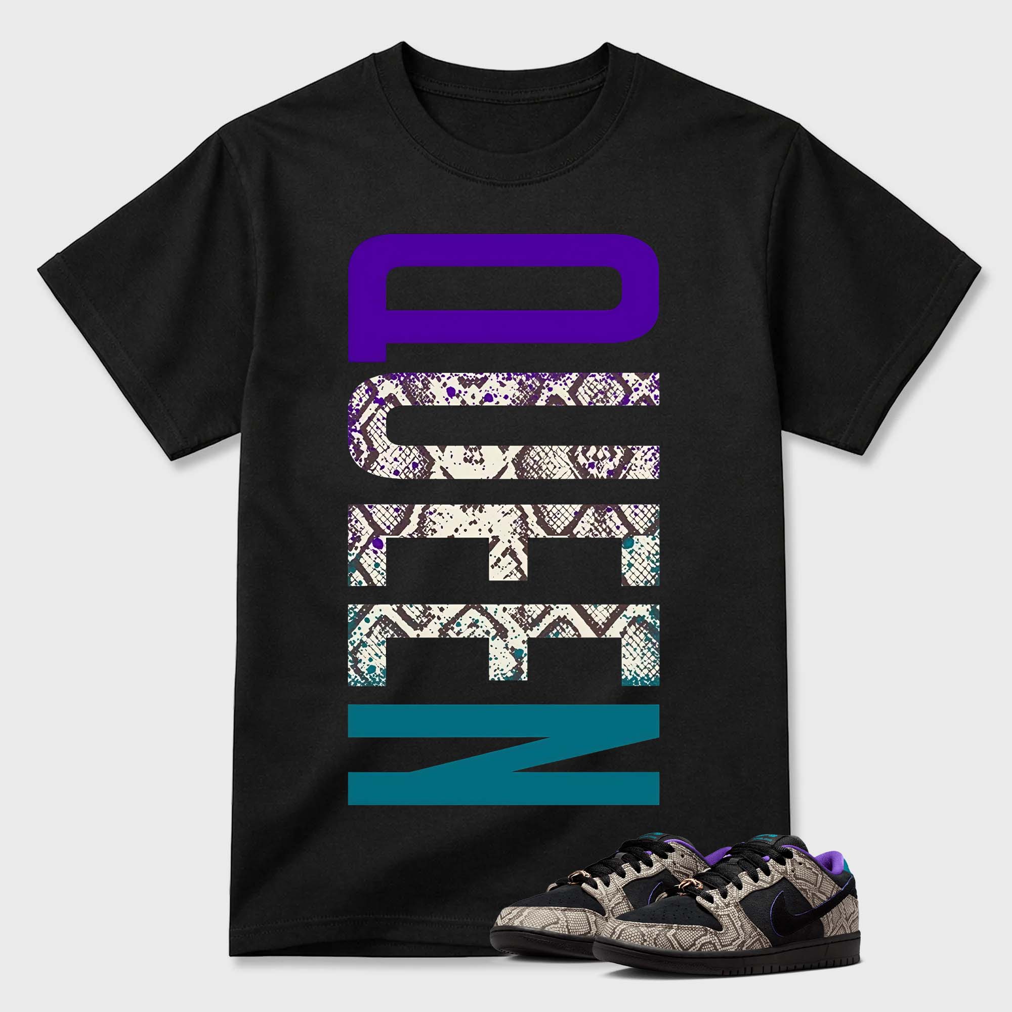 Vertical "PREM" Snake Print Dunk Matching Black T-Shirt