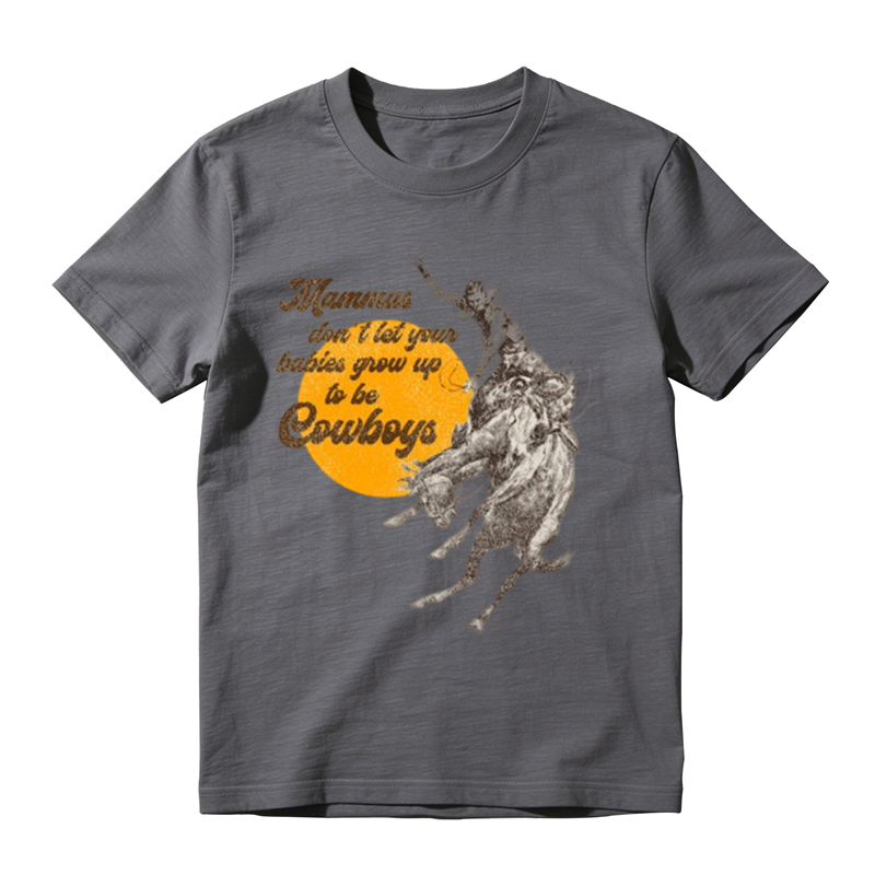 Sunset Bucking Horse Cowboy Vintage Slogan Distressed Print Casual T-shirt