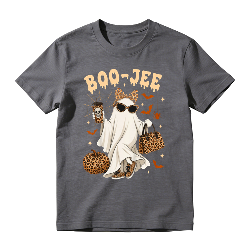 Leopard Pattern Ghost Pumpkin Spider Bat Graphic Tee Halloween Fashion Top
