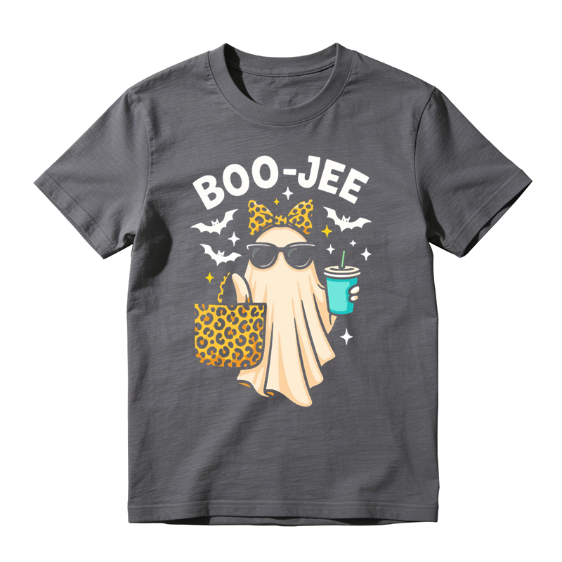 Trendy Leopard Accessory Ghost Iced Drink Print Tee Boo Jee Halloween Daily Top
