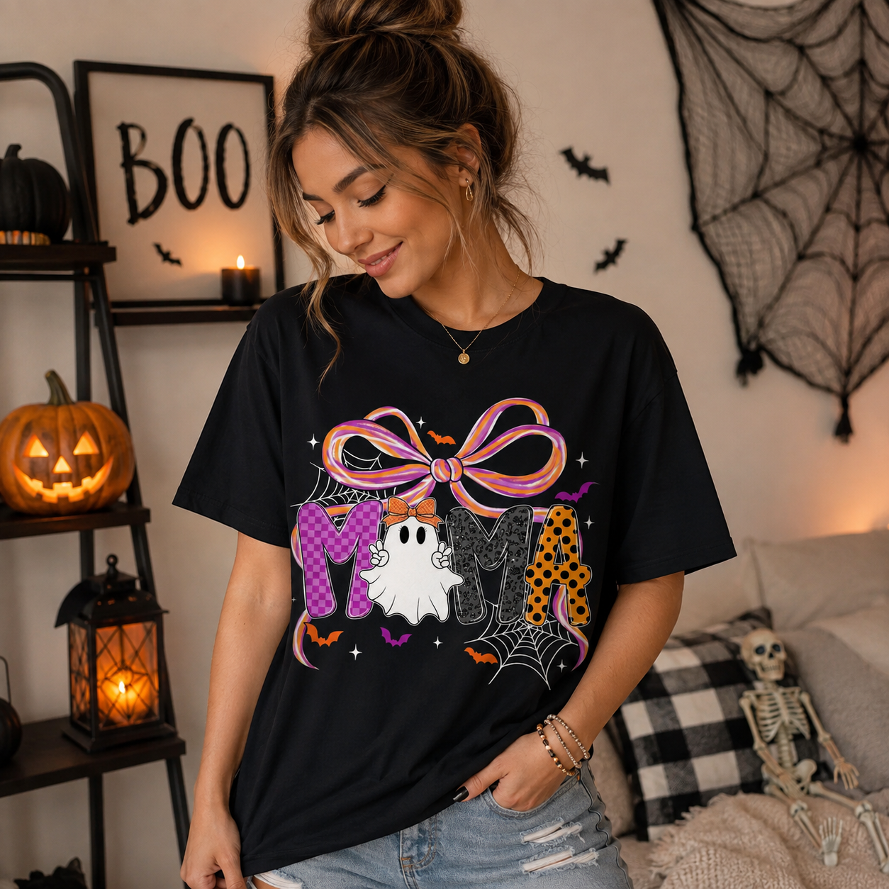 Comfort Colors Mama Halloween Coquette T shirt