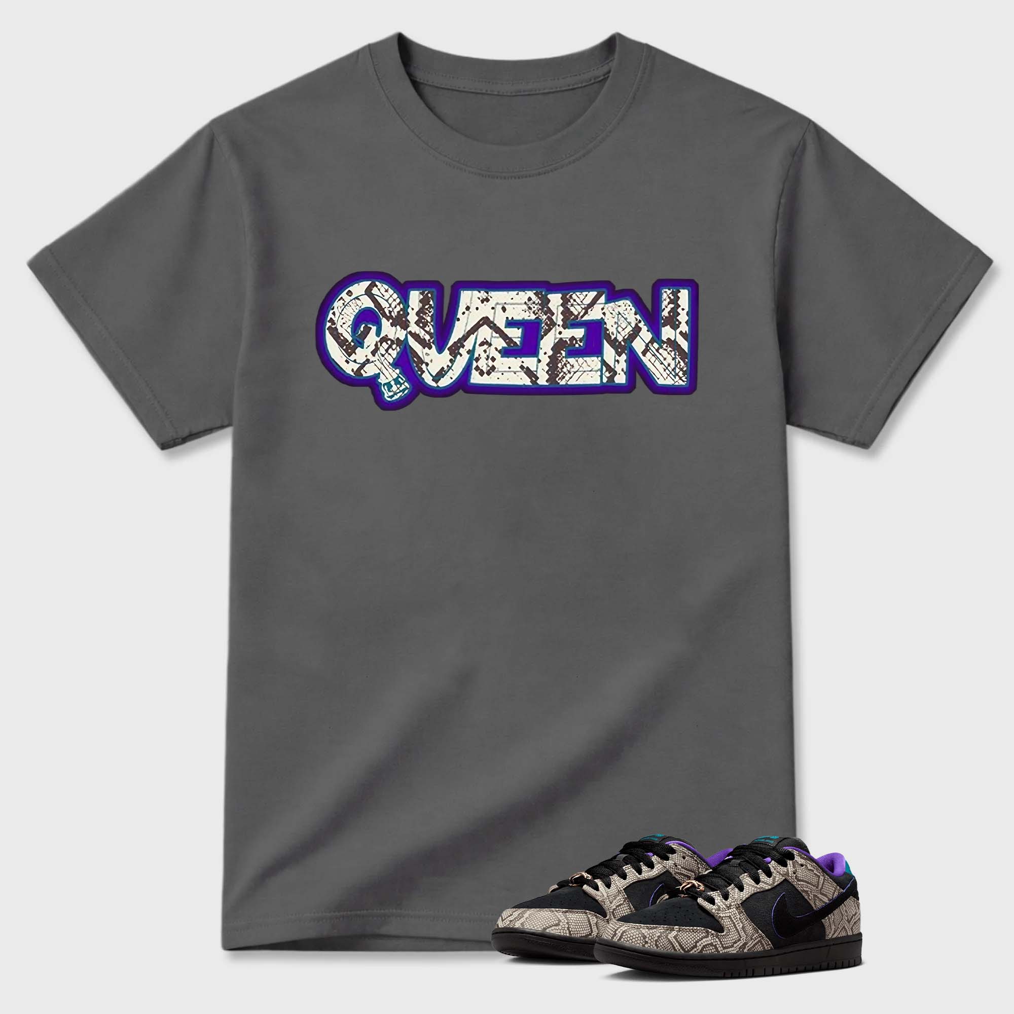 "QUEEN" Snake Print Neon Outline Dunk Graphic Tee