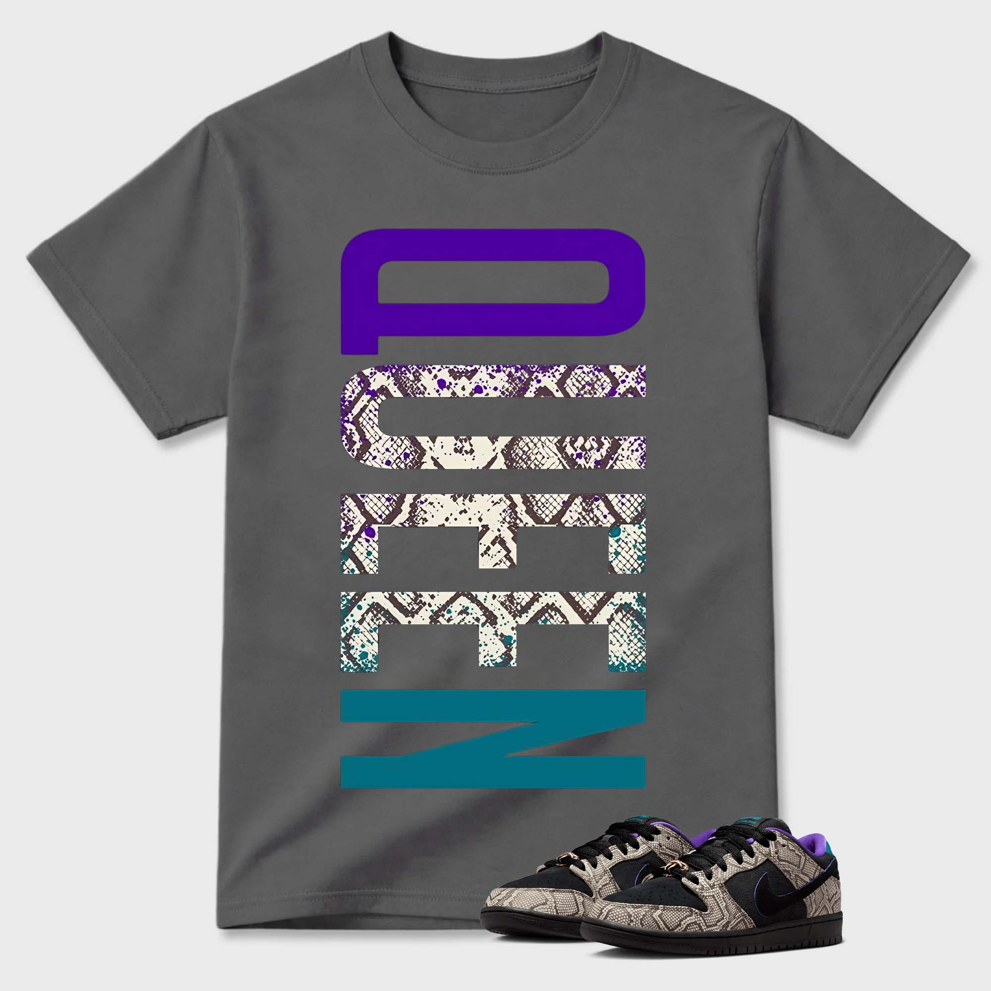 Vertical "PREM" Snake Print Dunk Matching Black T-Shirt